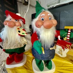 RARE! VINTAGE SANTAKINS Stubby 19" ANIMATED Santa Best 20" Grubby Santakin Elf Toy Work Shop Xmas 