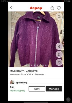 MagicWoman 1sizefits” Purple Textured Zip-Up Cardigan Jacket XL-2XL