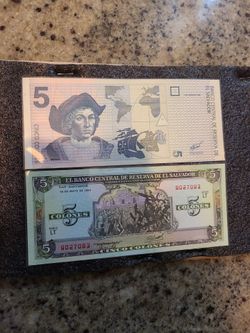 2 billetes de el salvador de 5 colones