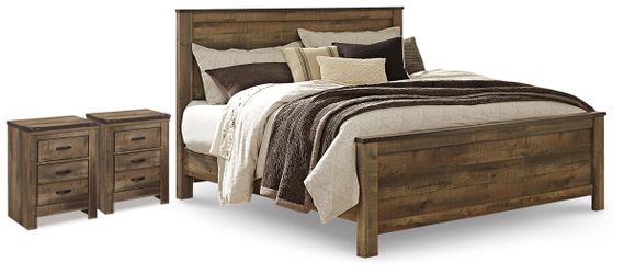 Trinell Brown King Panel Bed and 2 Nightstands