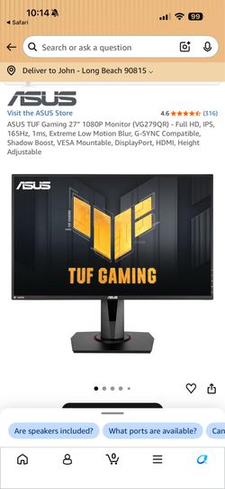 ASUS Tuf gaming 27” monitor with rolling stand