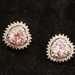 Silver Pink Heart 925 Stud Earrings 