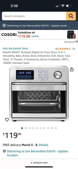 Kalorikmax 16qt Digital Air Fryer Oven 9in1 Versatility Bake Braise Broil Dehydrate Grill Roast Sear Toast 21 Presets 