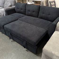 New Dark blue sectional sofa with pull-out bed, sectional, sofa, couch, Sofabed, sleeps sofa, brand new set! Dimensions 81.5”L x 53” chaise   ✅ Brand