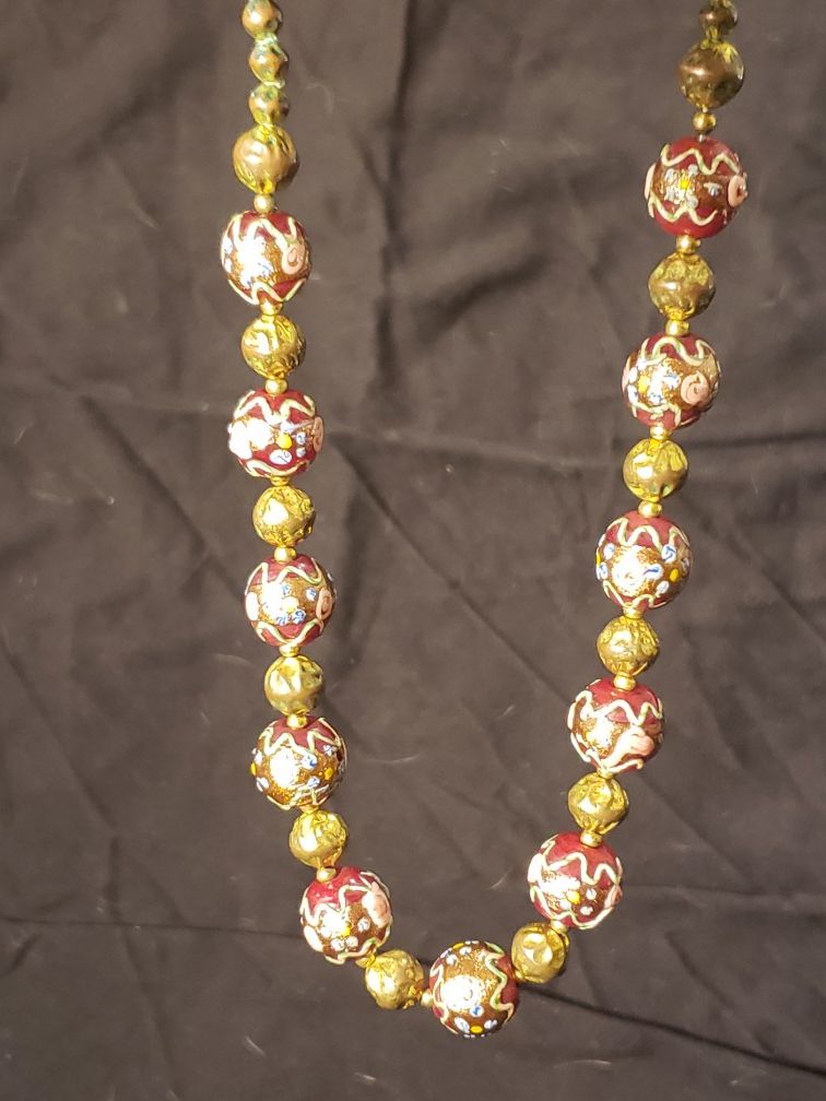 Rare Vintage Murano Wedding Cake Glass Bead Necklace