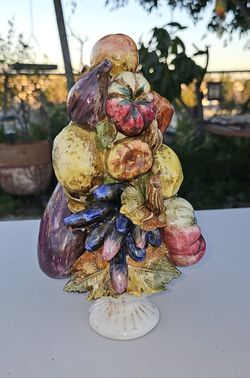 Vintage Italian Ceramic Fruit Basket Centerpiece Handmade From Bassano, Italy!