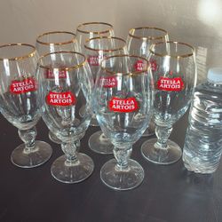 Stella Artois Orig. Belgium Gold Rimmed 8 Glass.