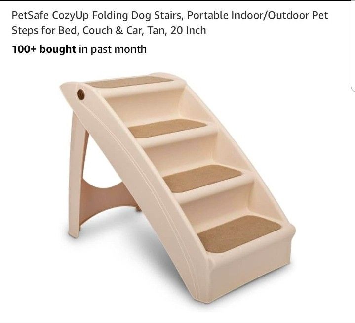 Folding Dog Stairs, Portable Indoor/Outdoor Pet Steps for Bed, Couch & Car, Tan, 20 Inch