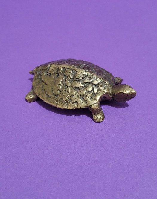 Antique solid brass fertility turtle, Celtic spirituality rubbing turtle 3.25"