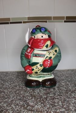 Hit the Slopes Mountain Skier Cookie Christmas Jar