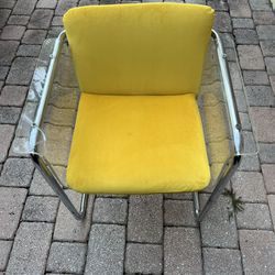 Art Deco Chair Yellow Velvet, Lucite And Chrome 