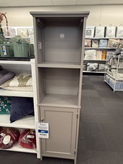 Wood Linen Tower Bathroom Storage Cabinet, Gray, 62.5 in Tall