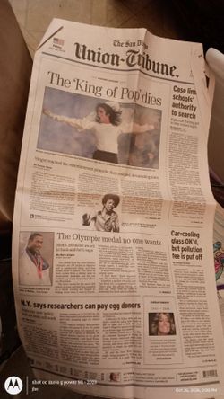 Union Tribune Newspaper Tribute Article Michael Jackson and Farrah Fawcett