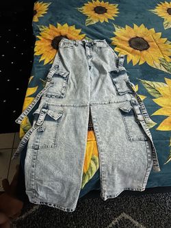 Light Wash Denim Cargo Pants