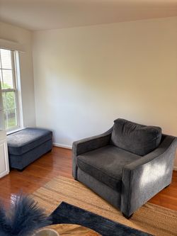 Dark Navy Blue Oversized Accent Chair with Ottoman x2