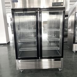 Double Stainless Steel Glass Door Refrigerator 
