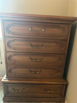 Tall Wood 5-Drawer Chest Dresser