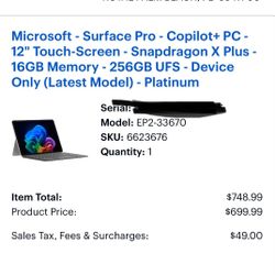 Microsoft Surface Pro 12’ Latest Model Brand New Sealed 