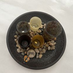  Table Decor, 5 Pieces Candle Holders with Tray and Rocks, Centerpiece Table Decorations