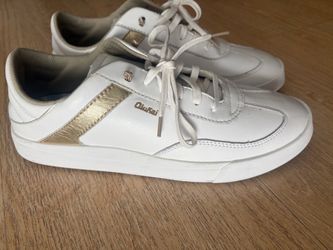 OluKai White and Gold Leather Sneakers