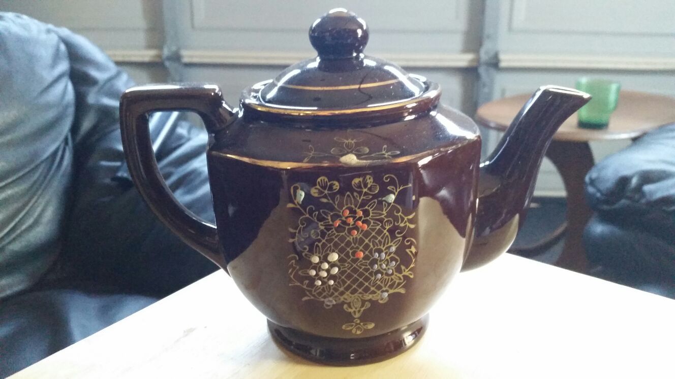 Vintage Mini Tea Pot Betty Brown Moriage Redware Hand Painted Teapot 1950  Boho