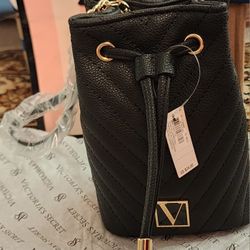Victoria's Secret Black V Quilted Small Drawstring Wristlet 