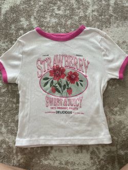 S Brandy Melville Strawberry Sweet & Juicy Ringer T-Shirt