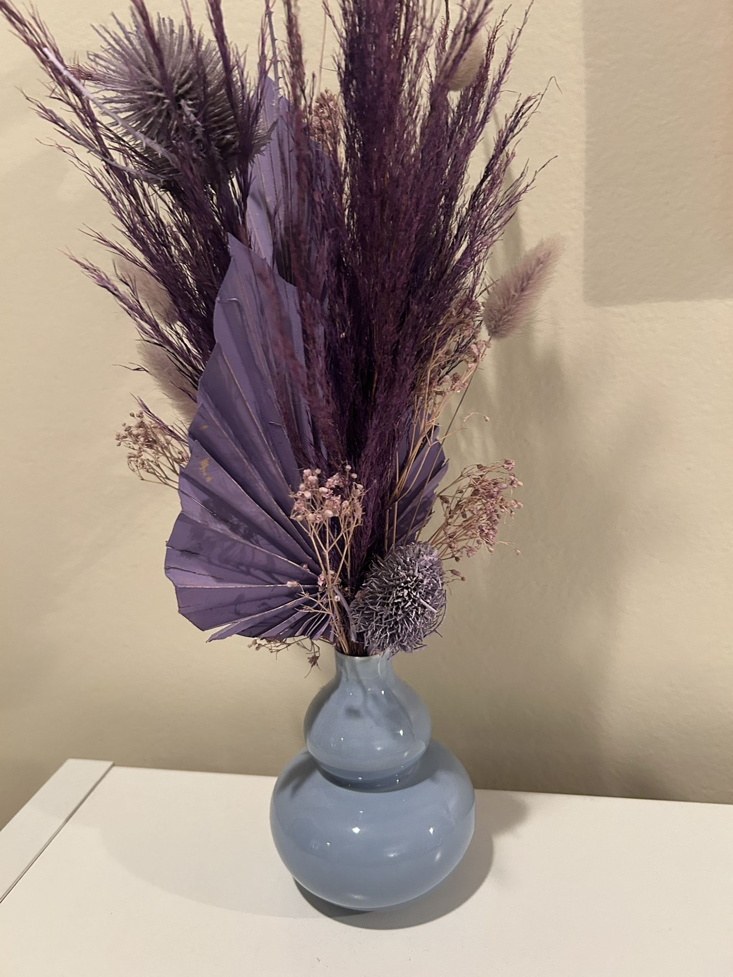 Purple Dried Flower Arrangement And Vase