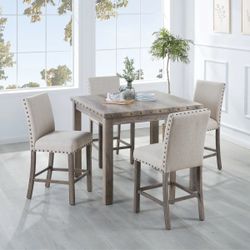 5-Piece Farmhouse Dining Table Set, Counter Height Dinette Set for 4
