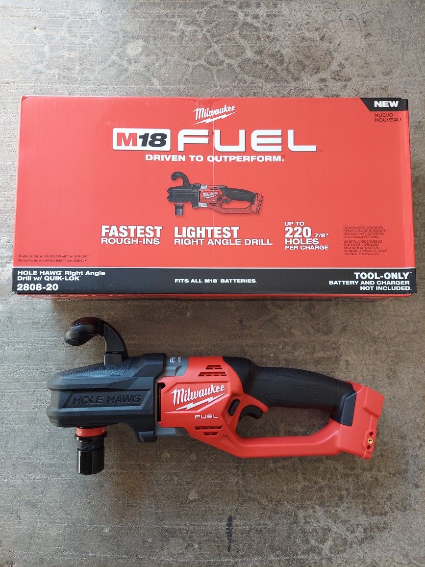 New Milwaukee FUEL Hole Hawg 1/2" Right Angle Drill With Quick-Lok M18 - Tool Only.