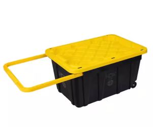 27 Gal. Tough Storage Tote with Wheels and Handle in Black and Yellow