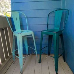 Amazing Set Of 2 Industrial Bar Stools