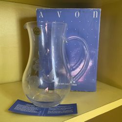 Avon Hummingbird Collection 24% Lead Crystal Etched 8" Tall Pitcher Ewer