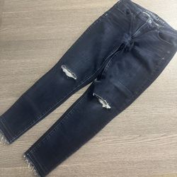 American Eagle Hi Rise Jegging Super Stretch X4 Size 8 Ripped Jeans Dark Blue