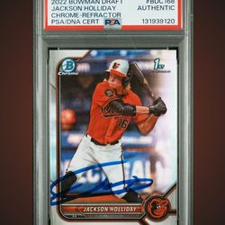 Jackson Holliday Signed 2022 1st Bowman Chrome Refractor PSA Encap COA Orioles
