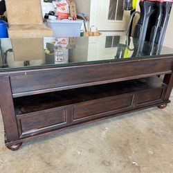 Beautiful wood coffee table with glass top!