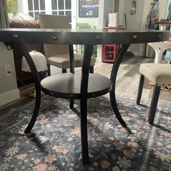 Round Dining Table and Upholstered Chairs Set