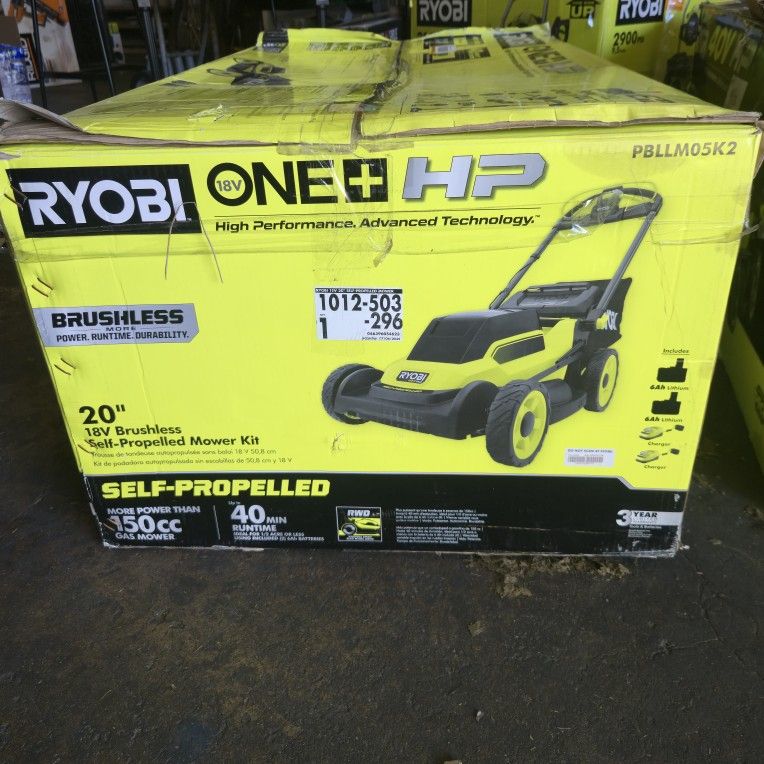 RYOBI
ONE+ HP 18V 20 in. Battery Walk Behind Self-Propelled Lawn Mower with 2-6ah batteries #115890