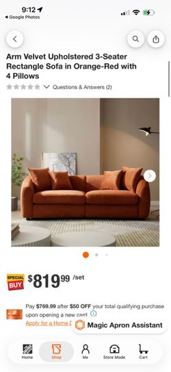 Velvet Upholstered 3-Seater Sofa with Pillows