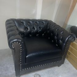 Black Tufted Rolled Arm Chair 