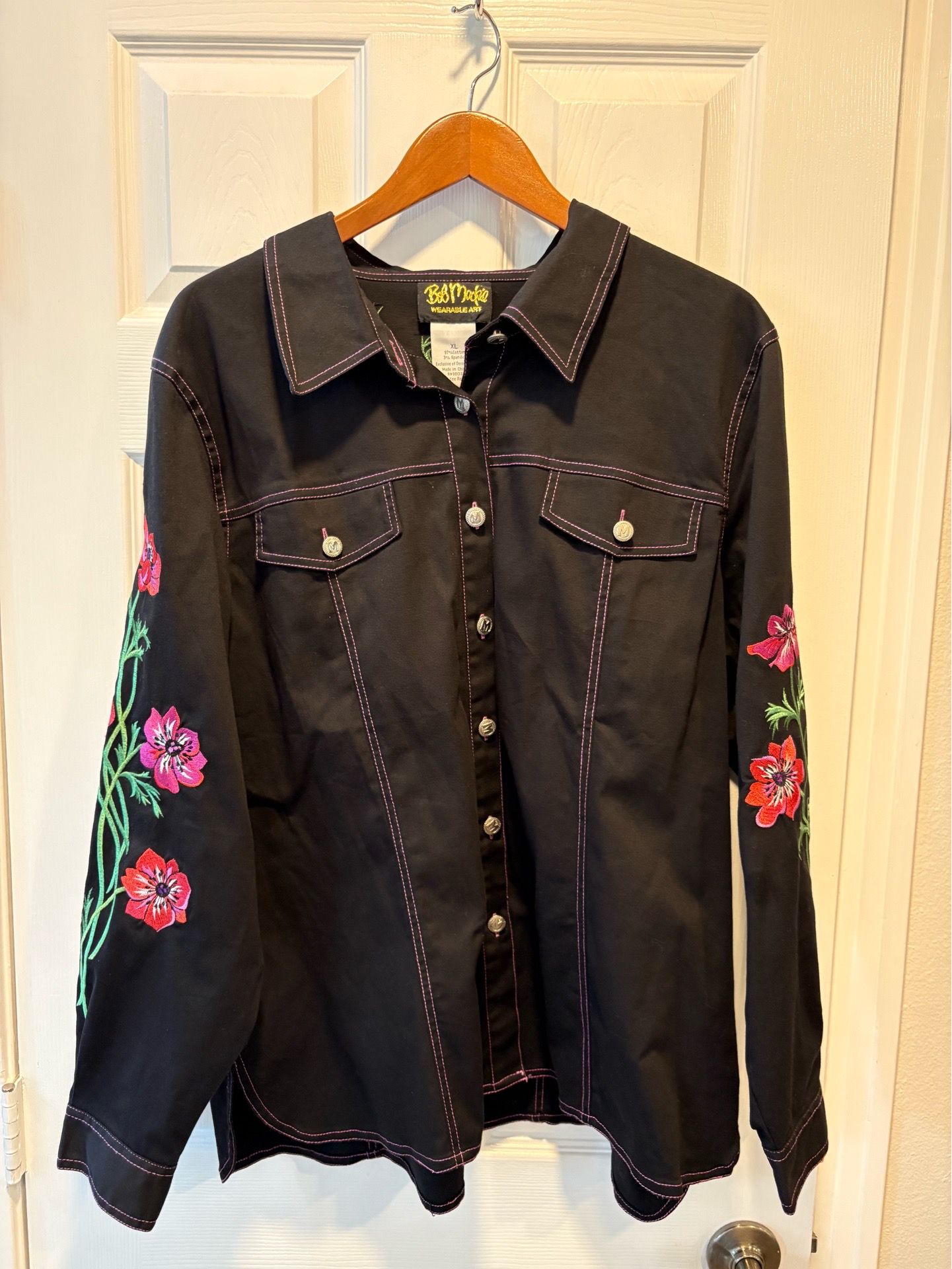 Rare Vintage Bob Mackie Flower Embroidered Black Country Jacket wearable Art XL