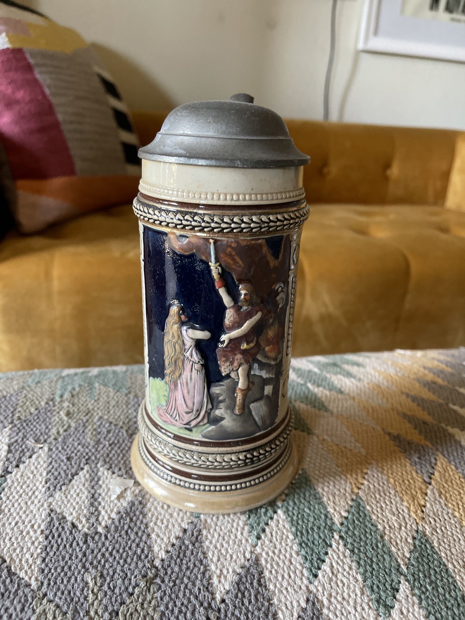 RARE stoneware pewter kid tankard German beer stein collectible Princess 8.5” stamped limited edition numbered prince fairytale Germany