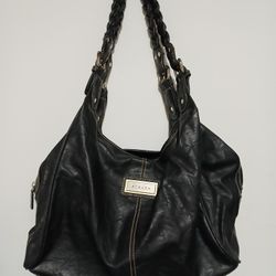 Strada Women's Black Shoulder Bag Purse With Braided Strap PVC