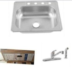 Glacier Bay Stainless Steel 25 in. Single Bowl Drop-In Kitchen Sink with Faucet