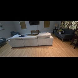 Corduroy Cream Large L Shape Multiple Positions  Couch