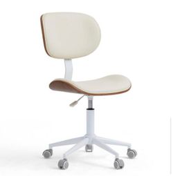 Small Office Chair with Bentwood Back Support, Armless Desk Chair with 360° Swivel, Height Adjustable Computer Chair with Wheels, PU Leather Modern fo