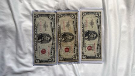 Bundle of 3 $2 doll bills 1953 red seal $140