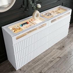 Fluted 8 Drawer Dresser,Modern Chest of Drawers,White Oak