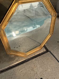 Wall octagon shaped gold vintage mirror wood - made in holland - 34 .5 inches wide