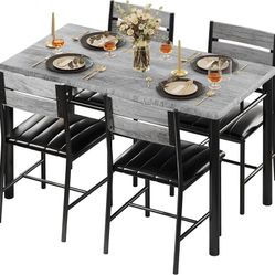 Dining Table Set for 4, Wood Kitchen Table with Upholstered Chairs for Kitchen Room and Small Spaces, Grey  Size 43.3" L x 27.6" W x 29.9" 